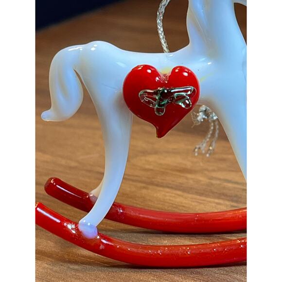 Vintage Blown Glass Rocking Horse Ornament Red Rockers Heart Detail Christmas - Picture 8 of 8